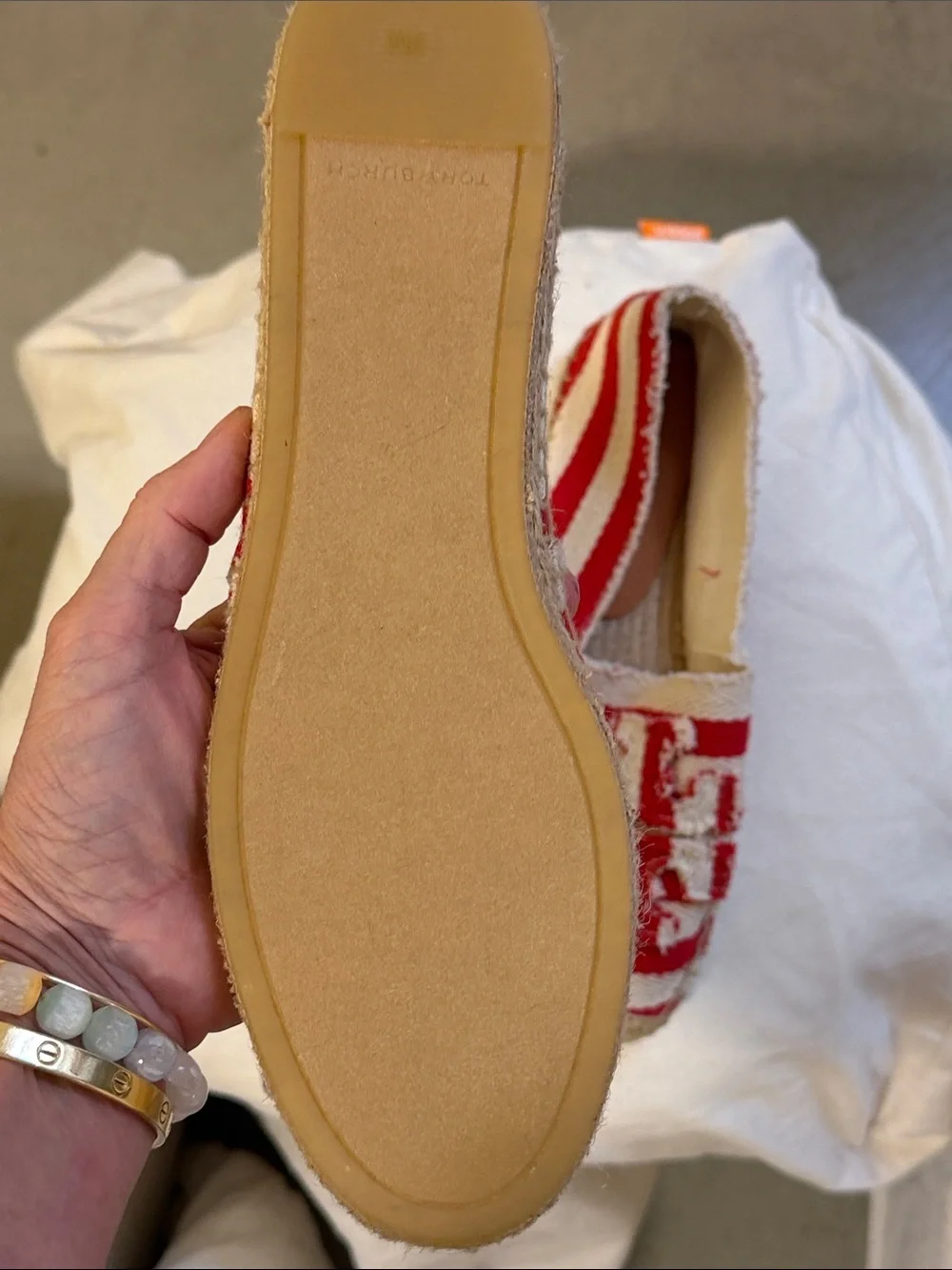 Tory Burch Red and Cream Striped Espadrille Slip-On